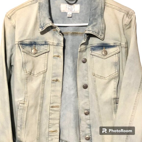TIME AND TRU Womens Denim Jean Jacket Light Wash Stretch Size L 12-14 EUC - Picture 3 of 8